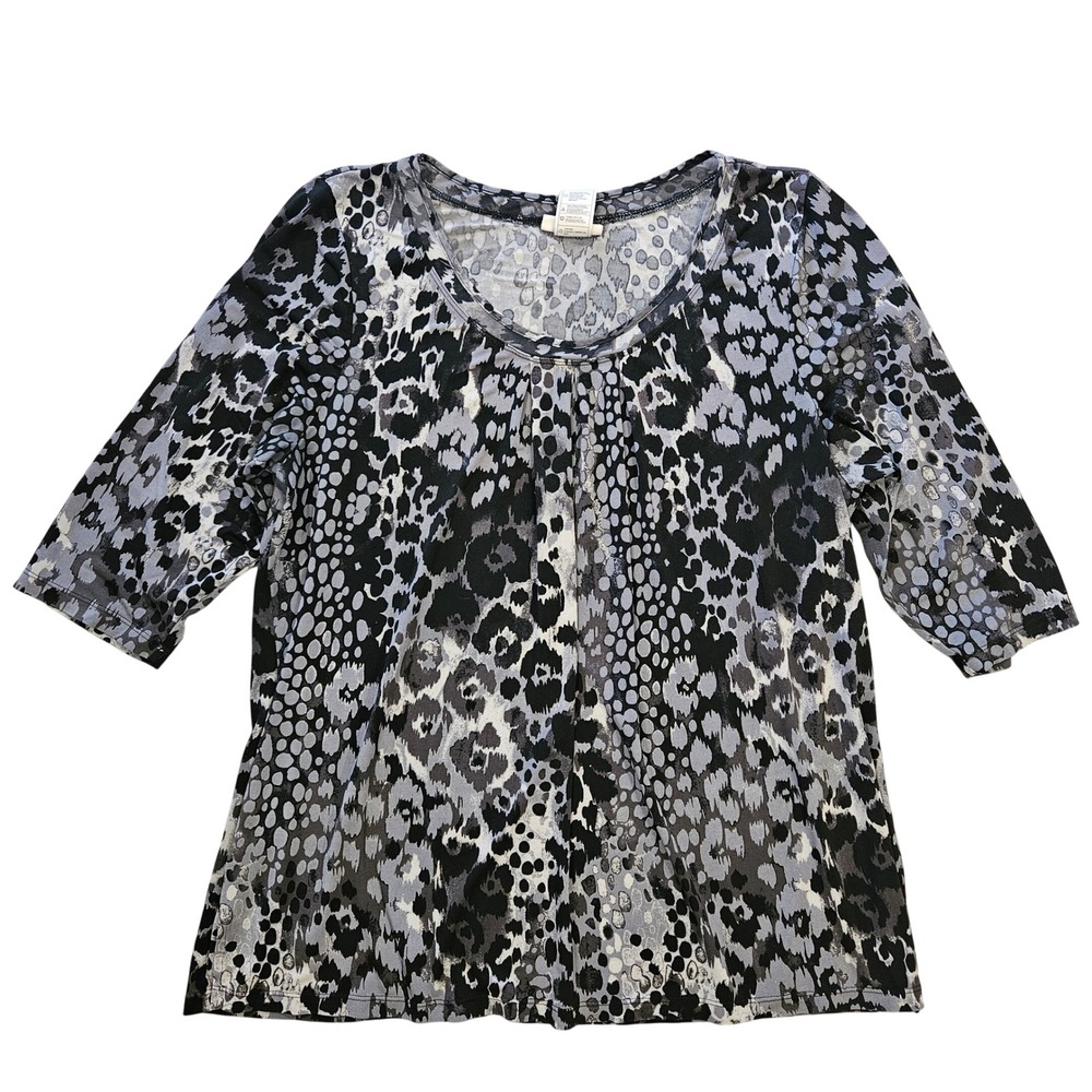 JMS Easy Dressing Womens 1X Grey Animal Print Scoop Neck Elbow Sleeve‎ Top J286